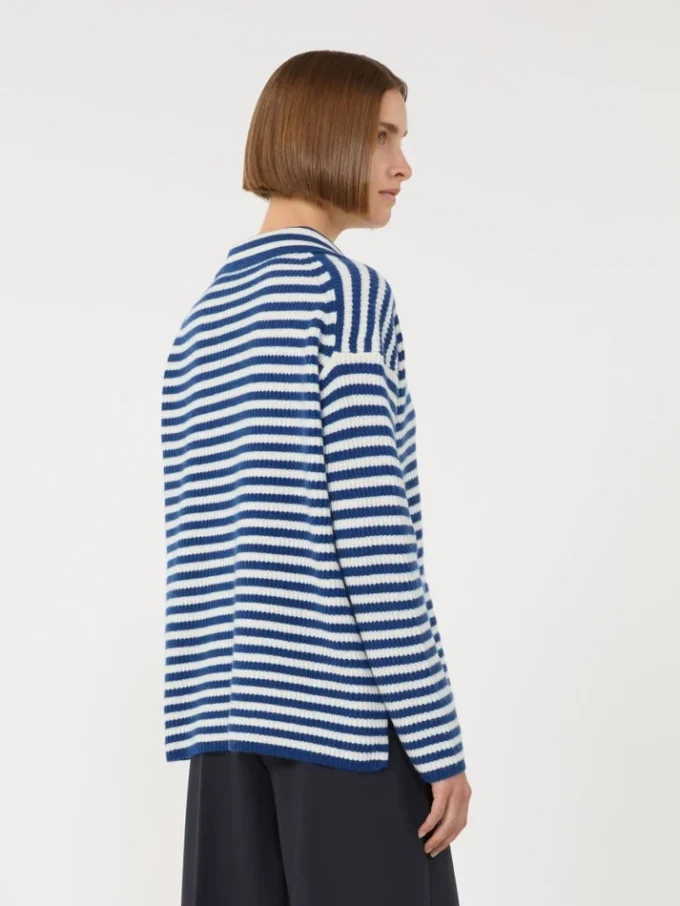 Camisola de caxemira com canelado, branco e azul Camisola de caxemira com canelado, branco e azul