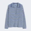 Camisola de caxemira com canelado, branco e azul Camisola de caxemira com canelado, branco e azul