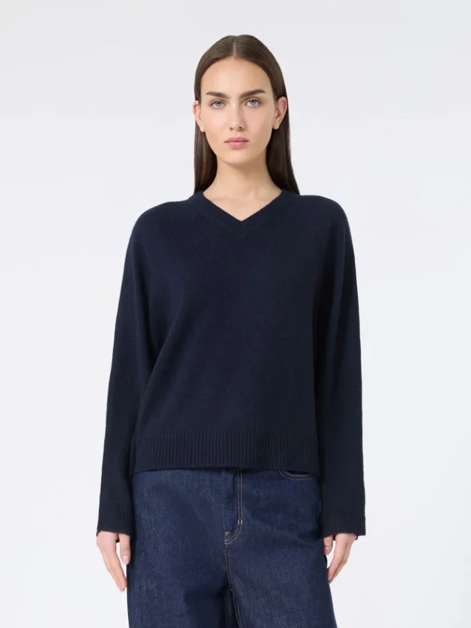 Camisola de caxemira com decote em V, azul-marinho Camisola de caxemira com decote em V, azul-marinho