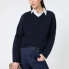 Camisola de caxemira com decote em V, azul-marinho Camisola de caxemira com decote em V, azul-marinho