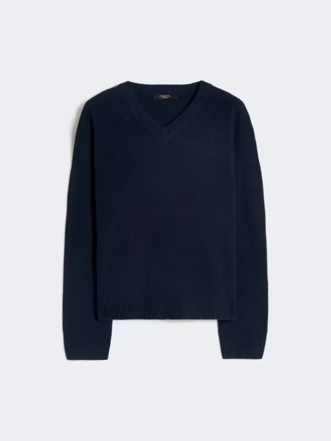 Camisola de caxemira com decote em V, azul-marinho Camisola de caxemira com decote em V, azul-marinho