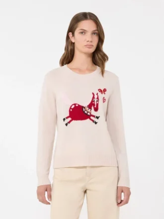 Camisola de caxemira com detalhes em incrustação, cor areia