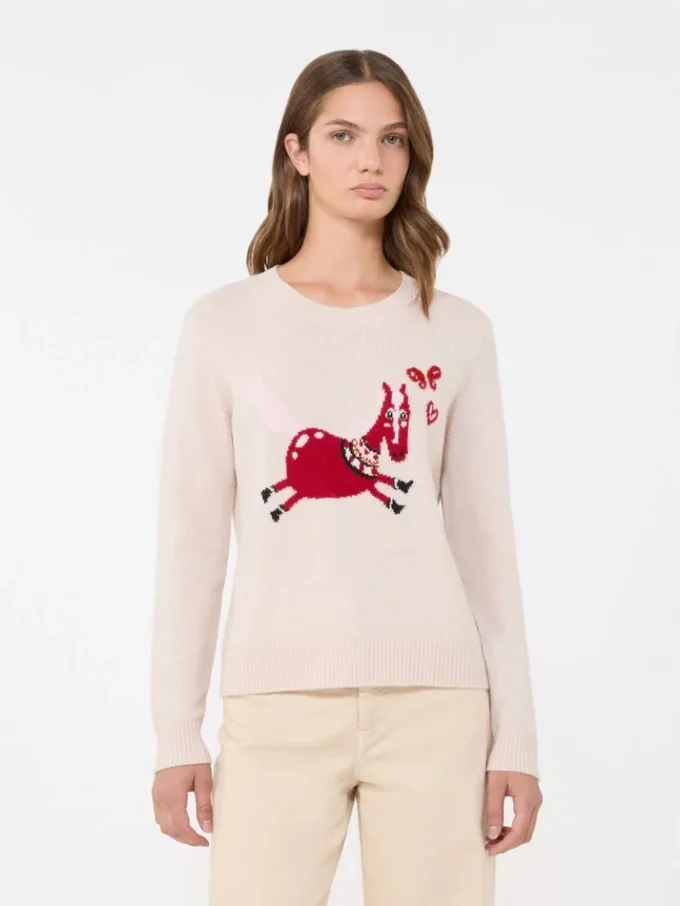 Camisola de caxemira com detalhes em incrustação, cor areia Camisola de caxemira com detalhes em incrustação, cor areia