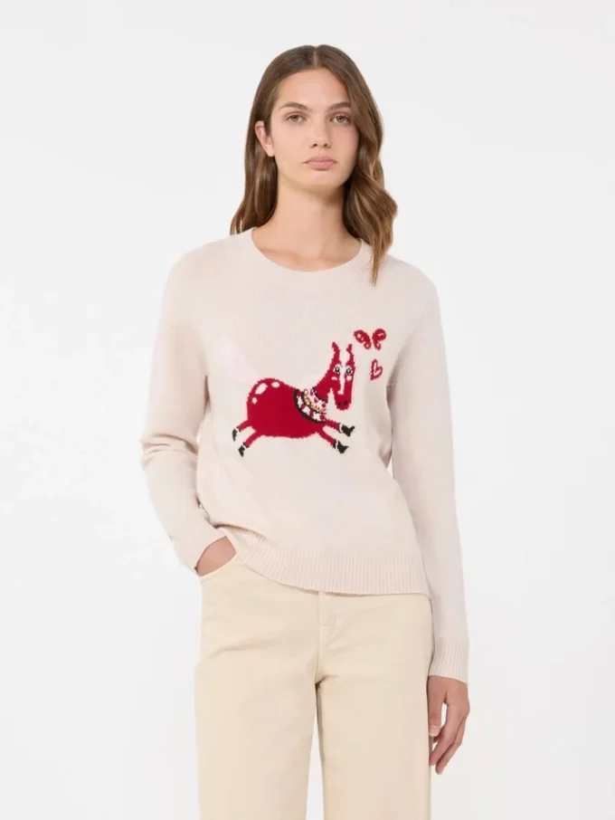 Camisola de caxemira com detalhes em incrustação, cor areia Camisola de caxemira com detalhes em incrustação, cor areia