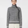 Camisola de gola alta em caxemira com ponto jersey, azul-marinho