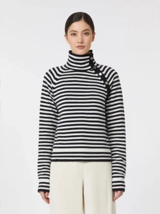 Camisola de gola alta em caxemira com ponto jersey, azul-marinho