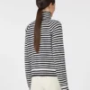 Camisola de gola alta em caxemira com ponto jersey, azul-marinho