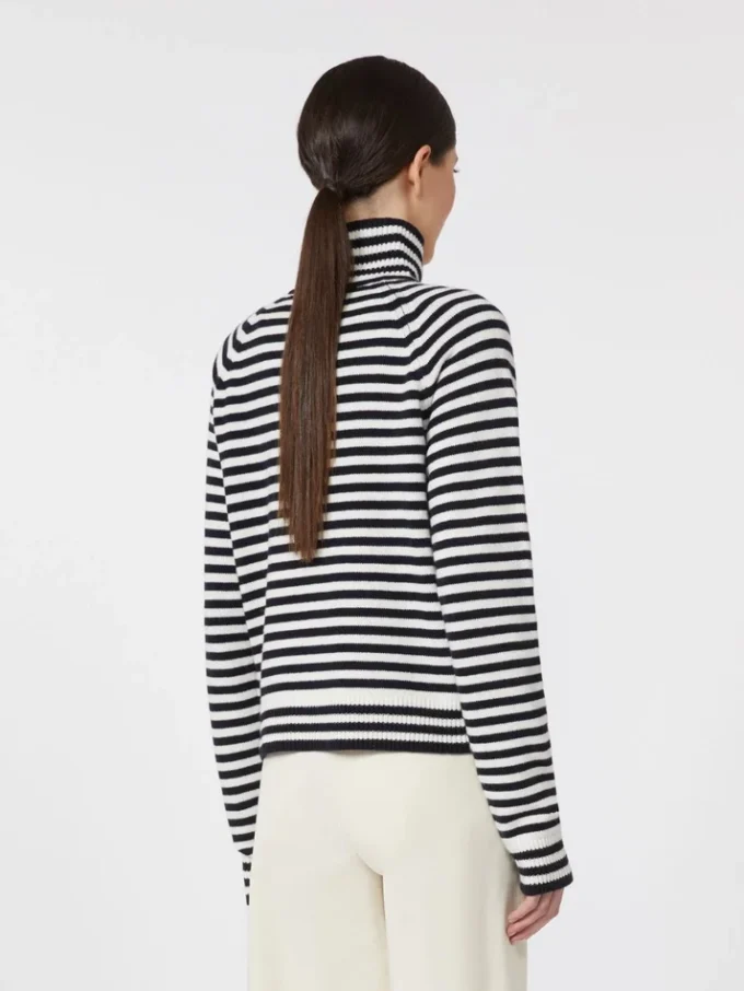 Camisola de gola alta em caxemira com ponto jersey, azul-marinho