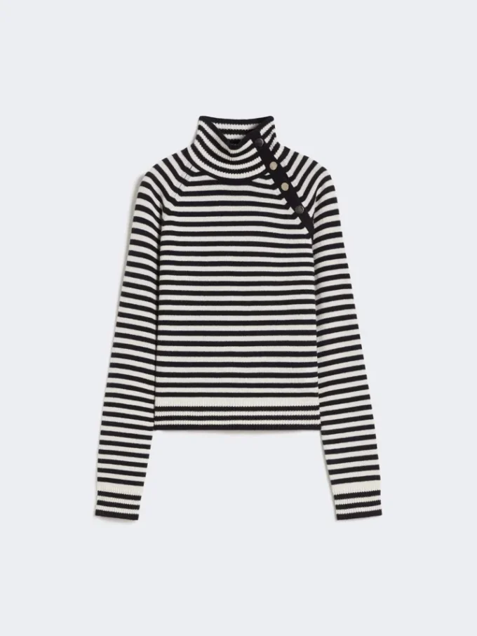 Camisola de gola alta em caxemira com ponto jersey, azul-marinho