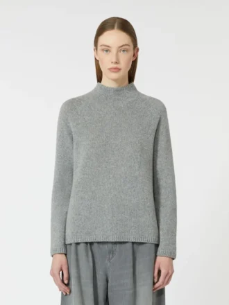 Camisola de gola alta em fio de lã e caxemira, cinzento médio