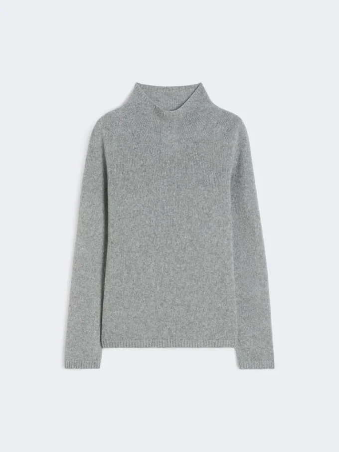Camisola de gola alta em fio de lã e caxemira, cinzento médio Camisola de gola alta em fio de lã e caxemira, cinzento médio