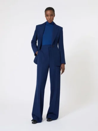 Camisola de gola alta em malha de ponto jersey de lã, azul-china