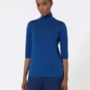 Camisola de gola alta em malha de ponto jersey de lã, azul-china