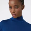 Camisola de gola alta em malha de ponto jersey de lã, azul-china