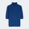 Camisola de gola alta em malha de ponto jersey de lã, azul-china