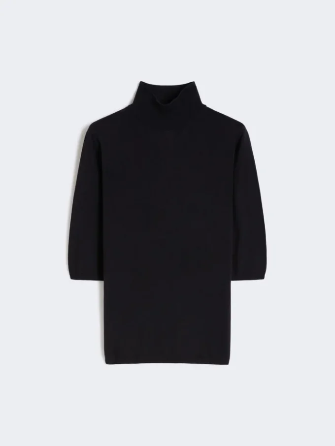 Camisola de gola alta em malha lisa de lã, azul ultramar Camisola de gola alta em malha lisa de lã, azul ultramar