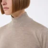 Camisola de gola alta em malha lisa de lã, castanha Camisola de gola alta em malha lisa de lã, castanha