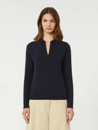 Camisola de gola alta em viscose, azul-marinho