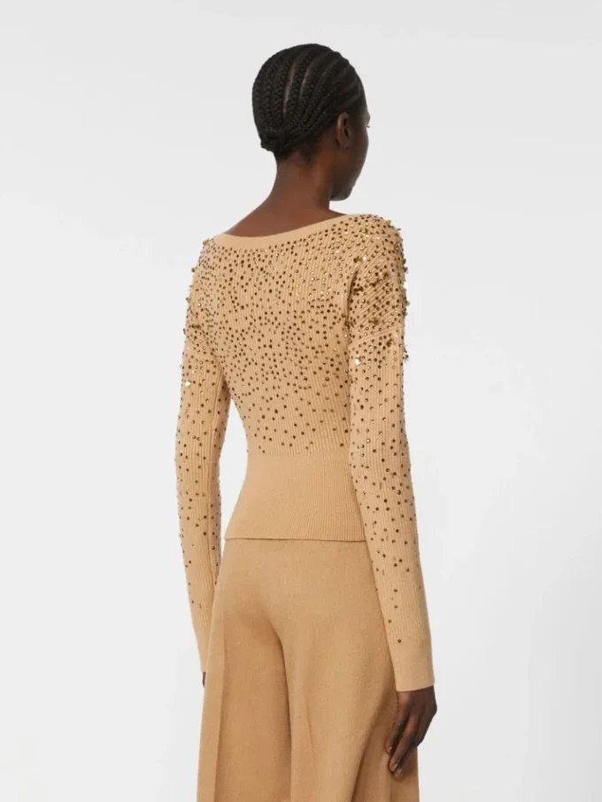 Camisola de gola em V em lã e caxemira, cor camelo Camisola de gola em V em lã e caxemira, cor camelo