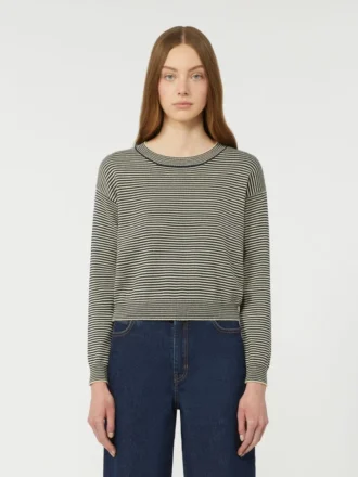 Camisola de gola redonda em algodão, azul-marinho