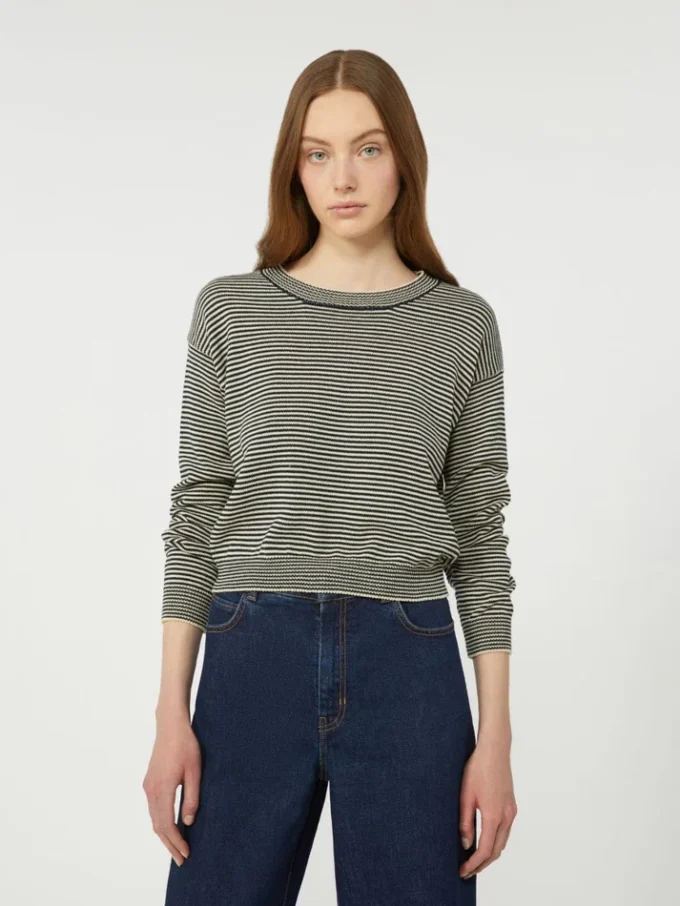 Camisola de gola redonda em algodão, azul-marinho Camisola de gola redonda em algodão, azul-marinho