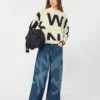 Camisola de gola redonda em algodão estampado, azul-marinho