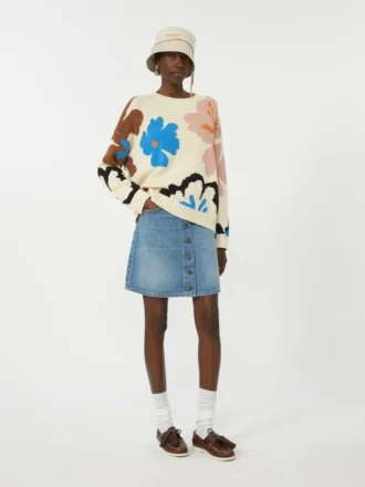 Camisola de gola redonda em algodão estampado, multicolorida