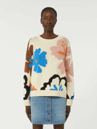 Camisola de gola redonda em algodão estampado, multicolorida