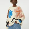 Camisola de gola redonda em algodão estampado, multicolorida Camisola de gola redonda em algodão estampado, multicolorida