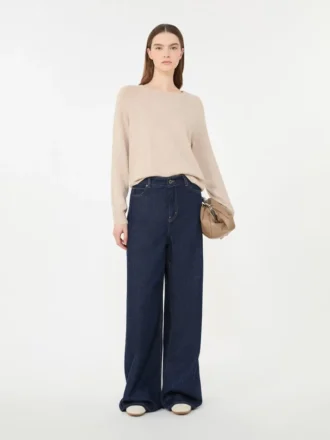 Camisola de gola redonda em caxemira, cor areia