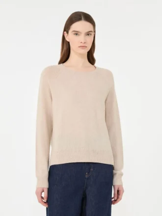 Camisola de gola redonda em caxemira, cor areia