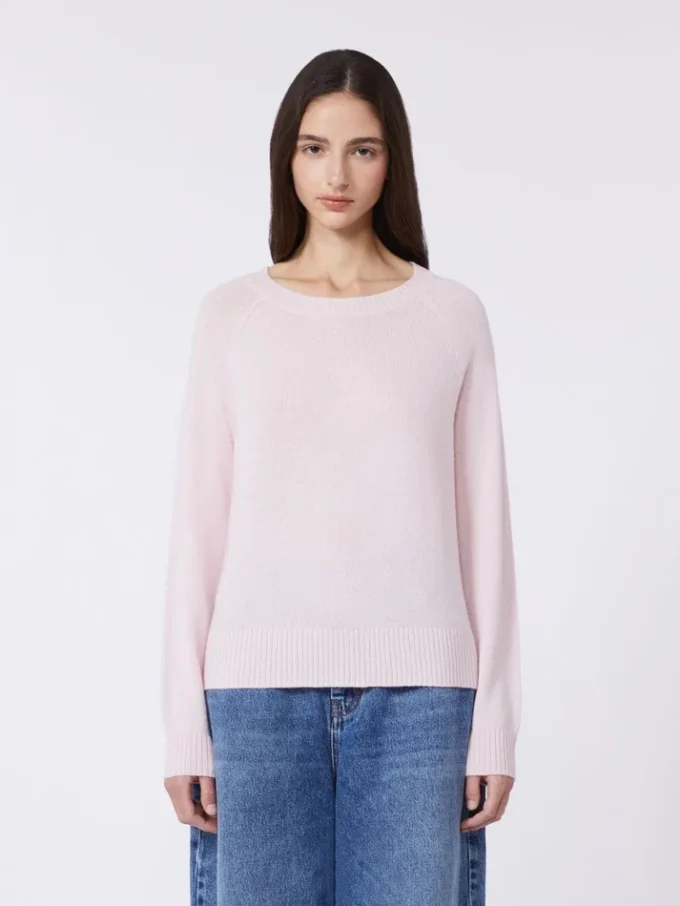 Camisola de gola redonda em caxemira, rosa Camisola de gola redonda em caxemira, rosa