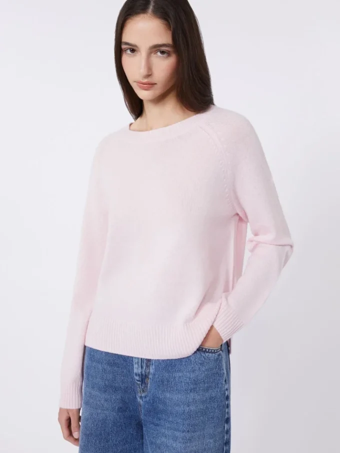 Camisola de gola redonda em caxemira, rosa Camisola de gola redonda em caxemira, rosa