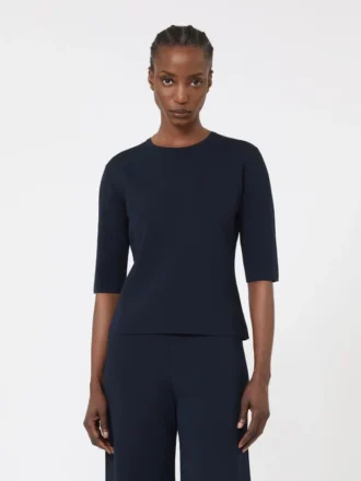 Camisola de gola redonda em crepe de viscose, azul ultramar Camisola de gola redonda em crepe de viscose, azul ultramar