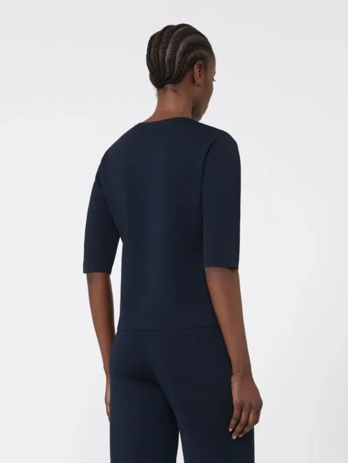 Camisola de gola redonda em crepe de viscose, azul ultramar Camisola de gola redonda em crepe de viscose, azul ultramar