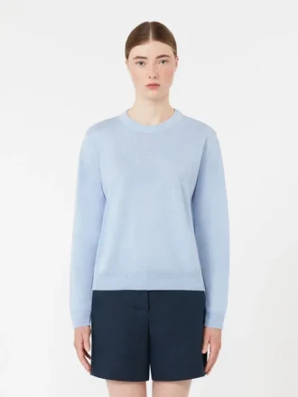 Camisola de gola redonda em fio de linho, azul-celeste