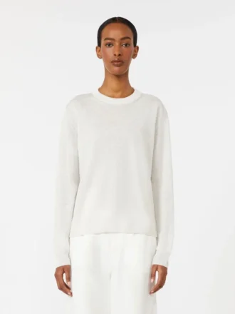 Camisola de gola redonda em fio de linho, cor leite