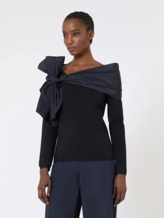 Camisola de lã com detalhe de laço, azul ultramar