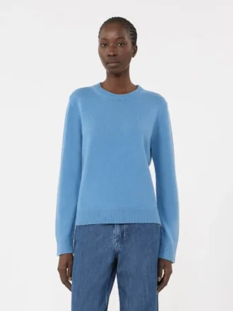 Camisola de lã e caxemira com detalhe de remendo, azul-avião