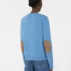 Camisola de lã e caxemira com detalhe de remendo, azul-avião Camisola de lã e caxemira com detalhe de remendo, azul-avião