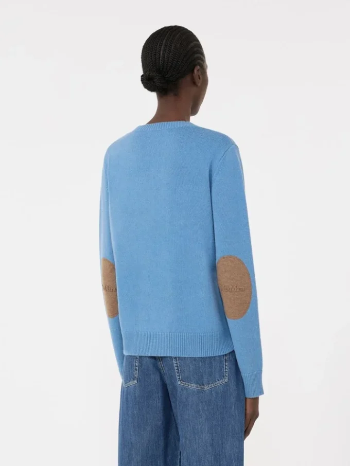 Camisola de lã e caxemira com detalhe de remendo, azul-avião Camisola de lã e caxemira com detalhe de remendo, azul-avião
