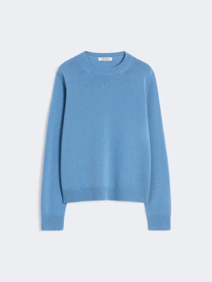 Camisola de lã e caxemira com detalhe de remendo, azul-avião Camisola de lã e caxemira com detalhe de remendo, azul-avião
