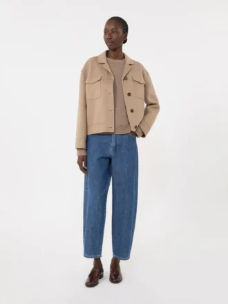 Camisola de lã e caxemira com detalhes em remendos, cor camelo