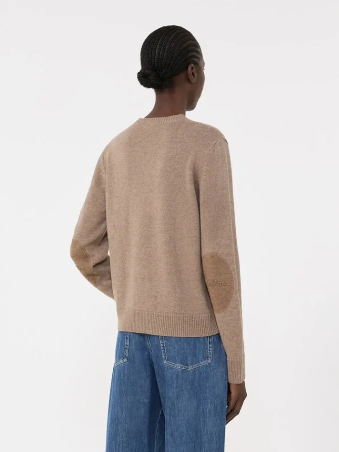 Camisola de lã e caxemira com detalhes em remendos, cor camelo Camisola de lã e caxemira com detalhes em remendos, cor camelo