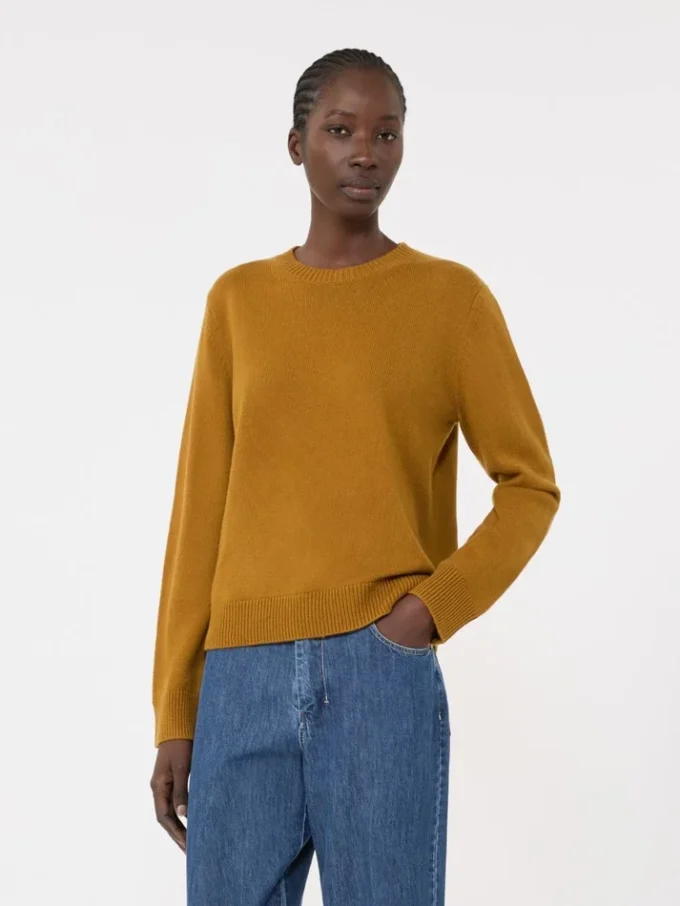 Camisola de lã e caxemira com detalhes em remendos, cor mostarda Camisola de lã e caxemira com detalhes em remendos, cor mostarda
