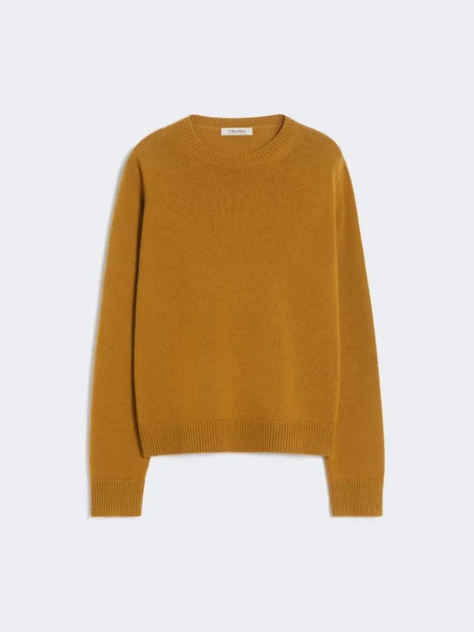 Camisola de lã e caxemira com detalhes em remendos, cor mostarda Camisola de lã e caxemira com detalhes em remendos, cor mostarda