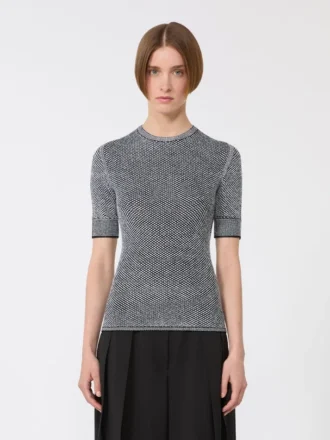 Camisola de malha de viscose de manga curta, branca e preta
