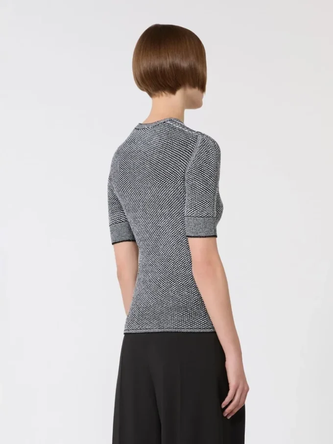 Camisola de malha de viscose de manga curta, branca e preta Camisola de malha de viscose de manga curta, branca e preta