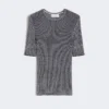 Camisola de malha de viscose de manga curta, branca e preta Camisola de malha de viscose de manga curta, branca e preta