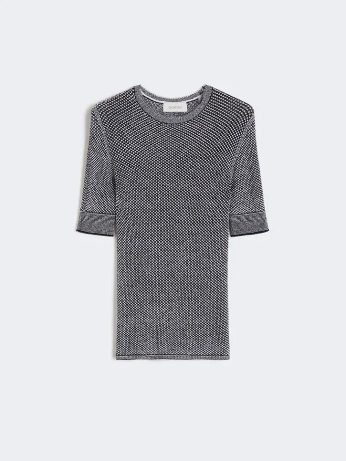 Camisola de malha de viscose de manga curta, branca e preta Camisola de malha de viscose de manga curta, branca e preta